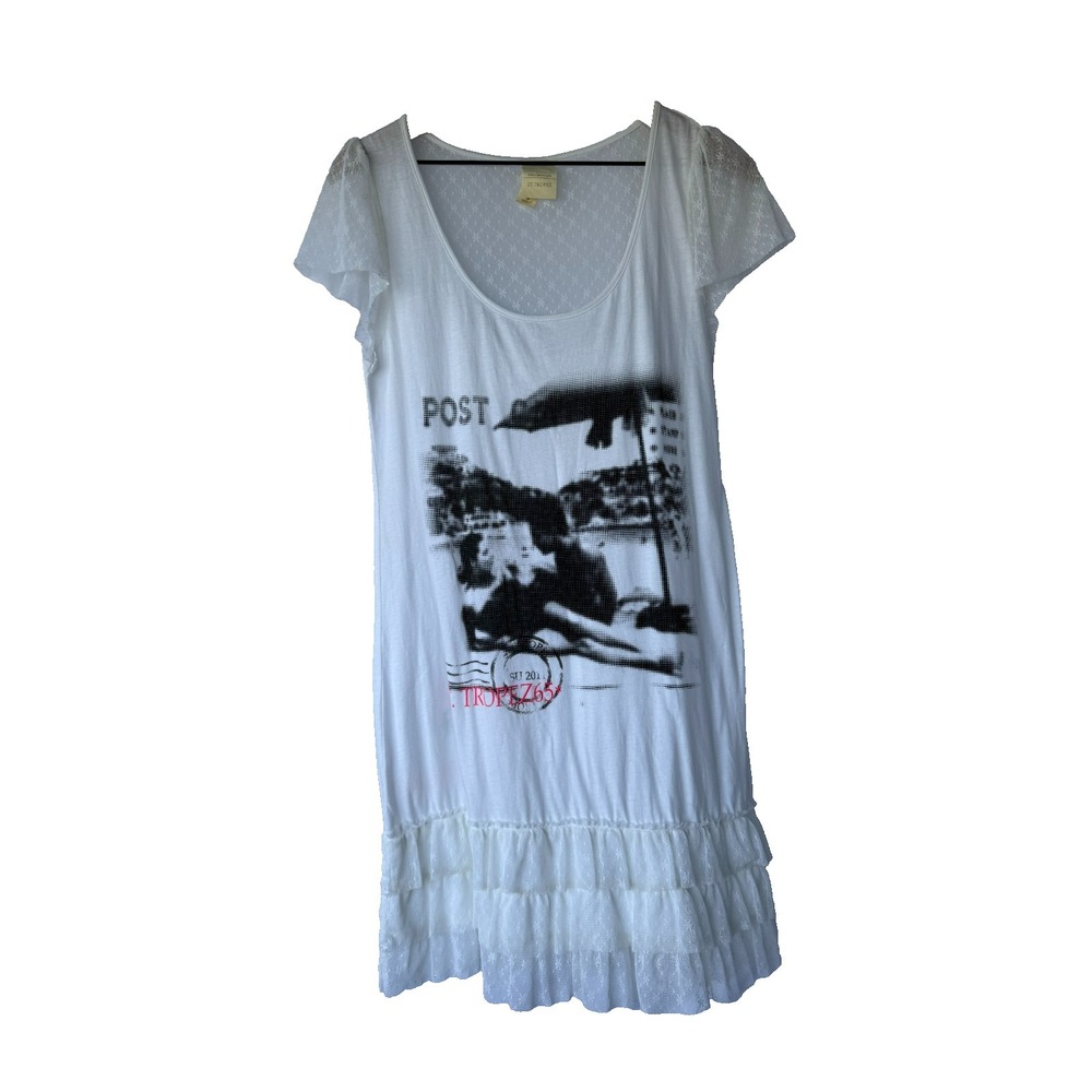 Voyage Mediterranee St. Tropez Dress S White Lace Ruffle Boho Cottagecore Y2K